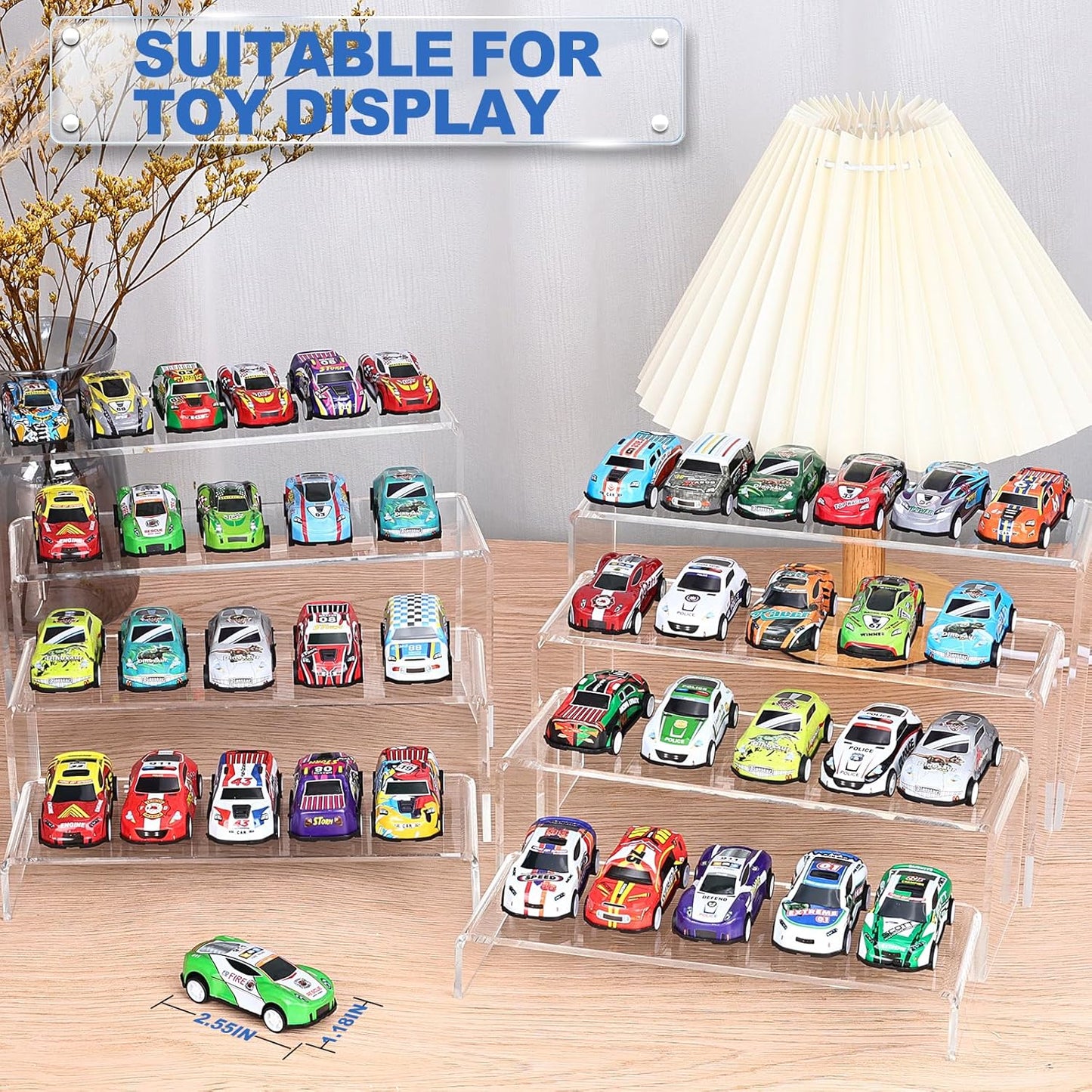 Aheroi Large Acrylic Risers, 10 Pcs 2 Set(7”L~8”L~9”L) Riser Display Shelf, Clear Rectangular Display Stands Set, Transparent Shelves for Decor, Showcase Holder for Cupcake