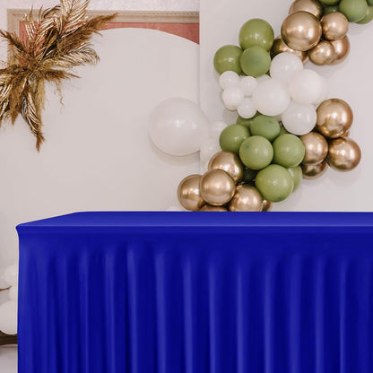 HolidayIdeas 2 Pack Spandex Table Skirt for 6 Ft Rectangle Tables, Black Fitted Stretch Tablecloth 30 x 72 Inch, Wrinkle Resistant Ruffle Design for Wedding Banquets, Trade Shows, Parties