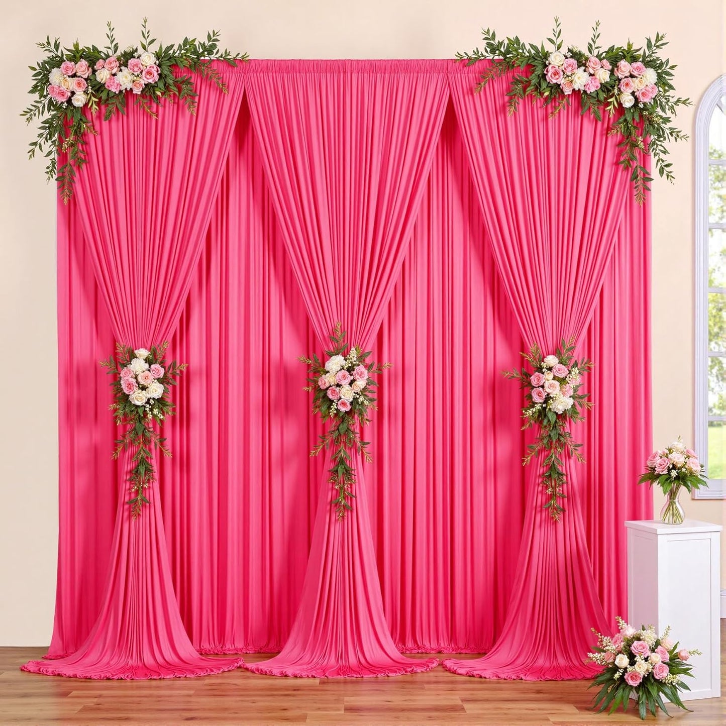 10 ft x 10 ft Wrinkle Free White Backdrop Curtains for Wedding Parties, Polyester Photography Backdrop Drapes for Birthday Parties Stage Backdrop Stand, 2 Panels 5x10FT Background Curtains