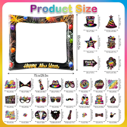 Hawaiian Photo Booth Props & Inflatable Frame, 30Pcs Luau Photobooth Props with Large Inflatable Inflatable Selfie Picture Frame for Summer Tropical Aloha Luau Party Selfie Supplies