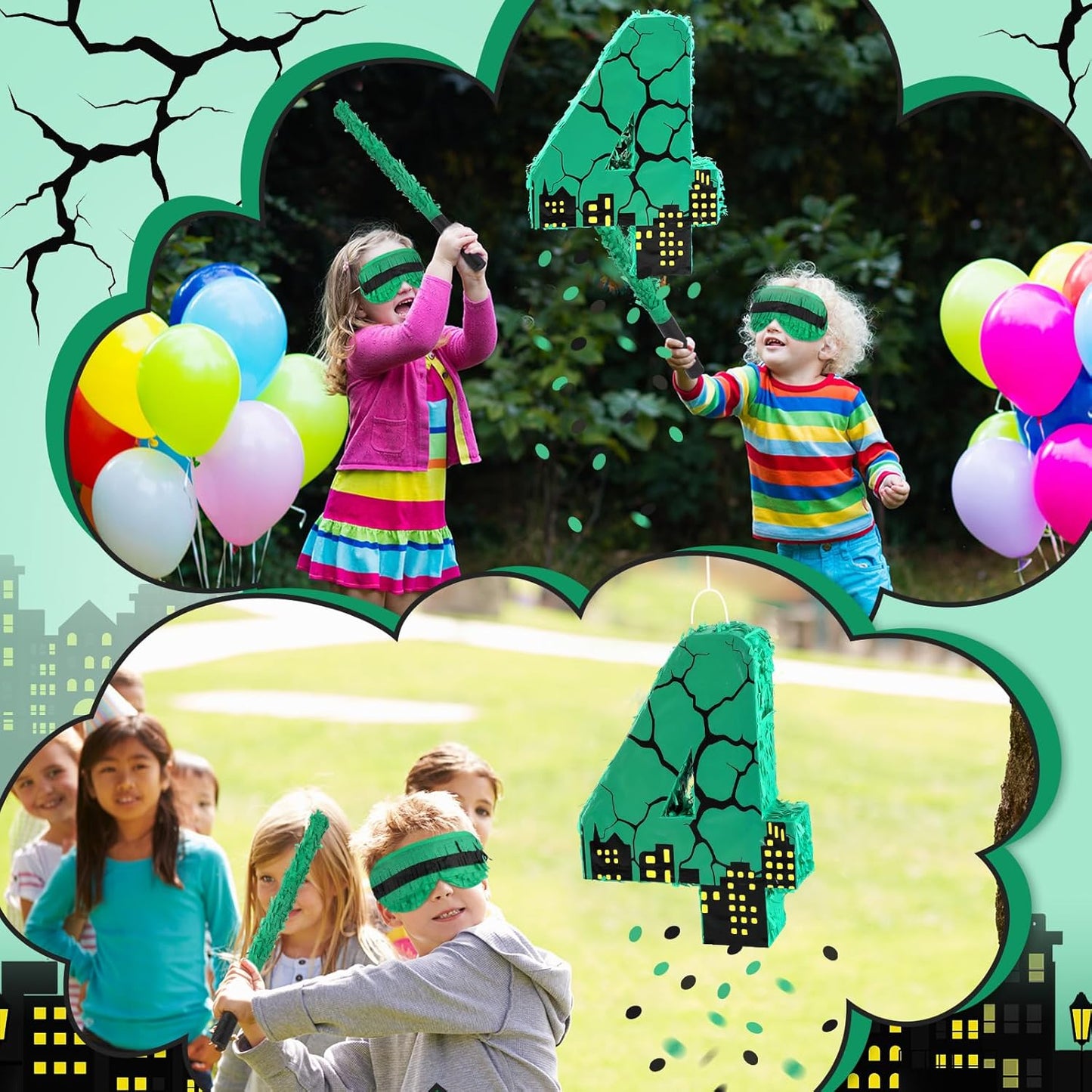 Poen Large Green Turtle Piñata Party Decoration Supplies Number 4 5 6 7 Piñata with Blindfold Stick and Confetti for Turtle Theme Birthday Party Baby Shower Photo Props Decoration(Number 7)