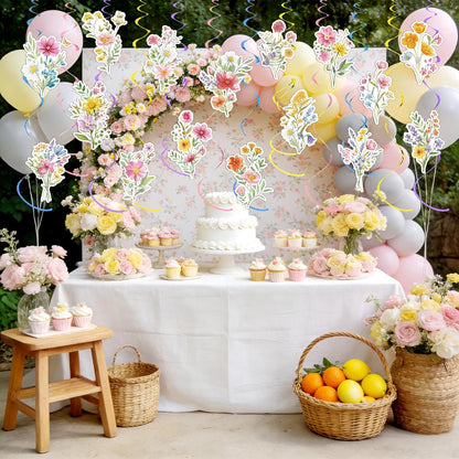 36 Pcs Wildflower Hanging Swirl Decorations Flower Birthday Decorations Floral Swils for Women Spring Party Wedding Baby Shower Supplies