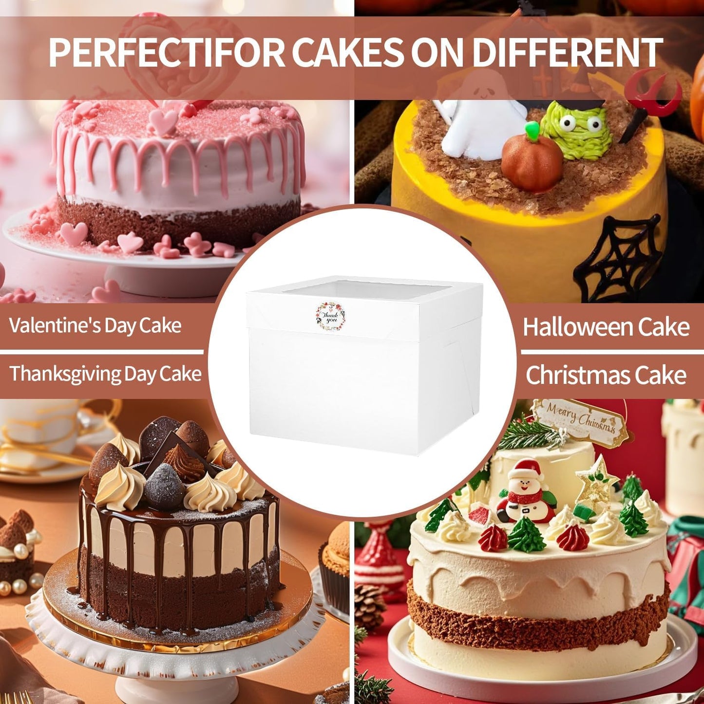16pcs 8x8x8 Inches Cake Boxes,8pcs White Bakery Boxes with Window and 8pcs Boards,Cajas storage for 8 inch Cake box, Disposable Pie Box, Father's Day,Wedding, Birthday, Party