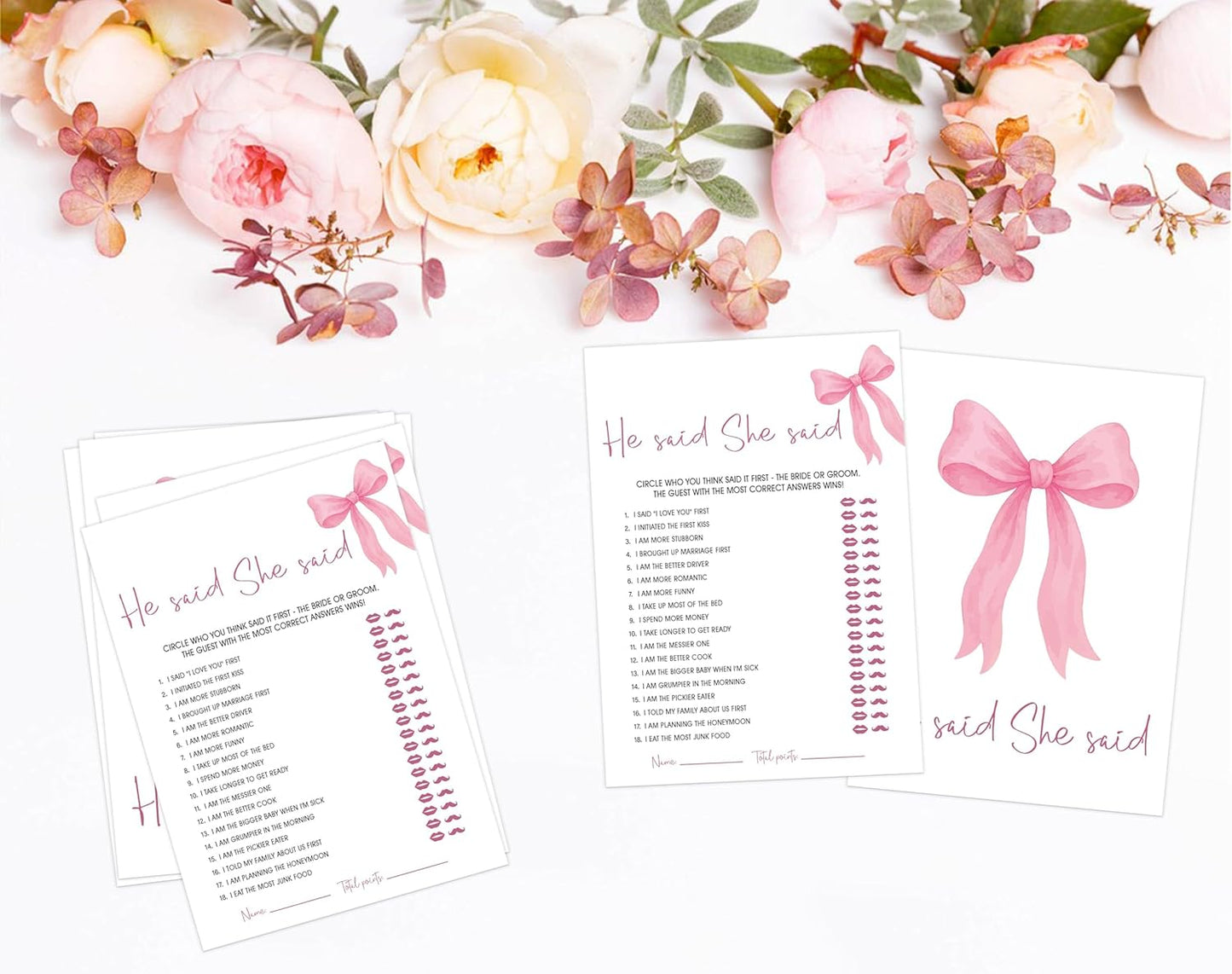 Pink Bow Bridal Shower Bingo Game with Blank Squares, Pack of 30 Game Cards, Bridal Shower Decorations, Wedding Engagement Decor, Bachelorette Party Supplies - KR05