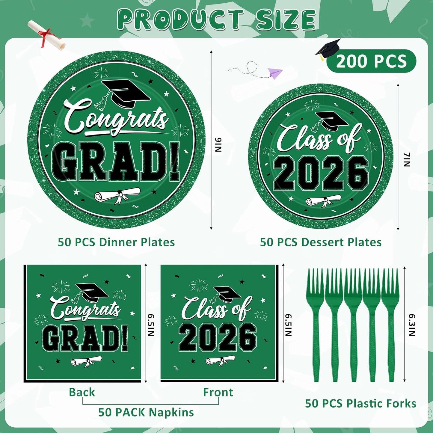 200Pcs Graduation Decorations 2026, Blue Graduation Plates and Napkins Party Supplies for 50 Guests, Disposable Grad Plates, Napkins, Dessert Plates and Forks for Grad Decor Wedding Birthday Supplies
