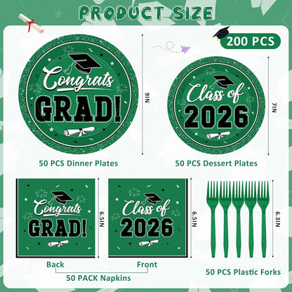 200Pcs Graduation Decorations 2026, Blue Graduation Plates and Napkins Party Supplies for 50 Guests, Disposable Grad Plates, Napkins, Dessert Plates and Forks for Grad Decor Wedding Birthday Supplies