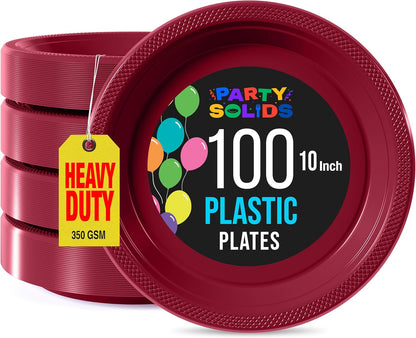 Party Solids Black Plastic Plates For Party 10" Black Disposable Plates For Party Supplies 100 Pcs Plastic Dinnerware Sets Heavy Duty 350 GSM Disposable Dinnerware Set