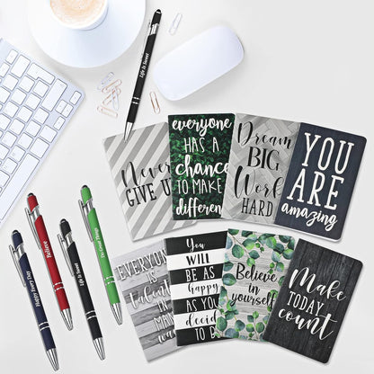 Funrous 32 Pcs Motivational Quote Pens Inspirational Notepads Mini Journal with Ballpoint Pen Small Notebooks Gift for Men Women Coworker Adult Party Favors Prize Teacher Student Office(Stylish)