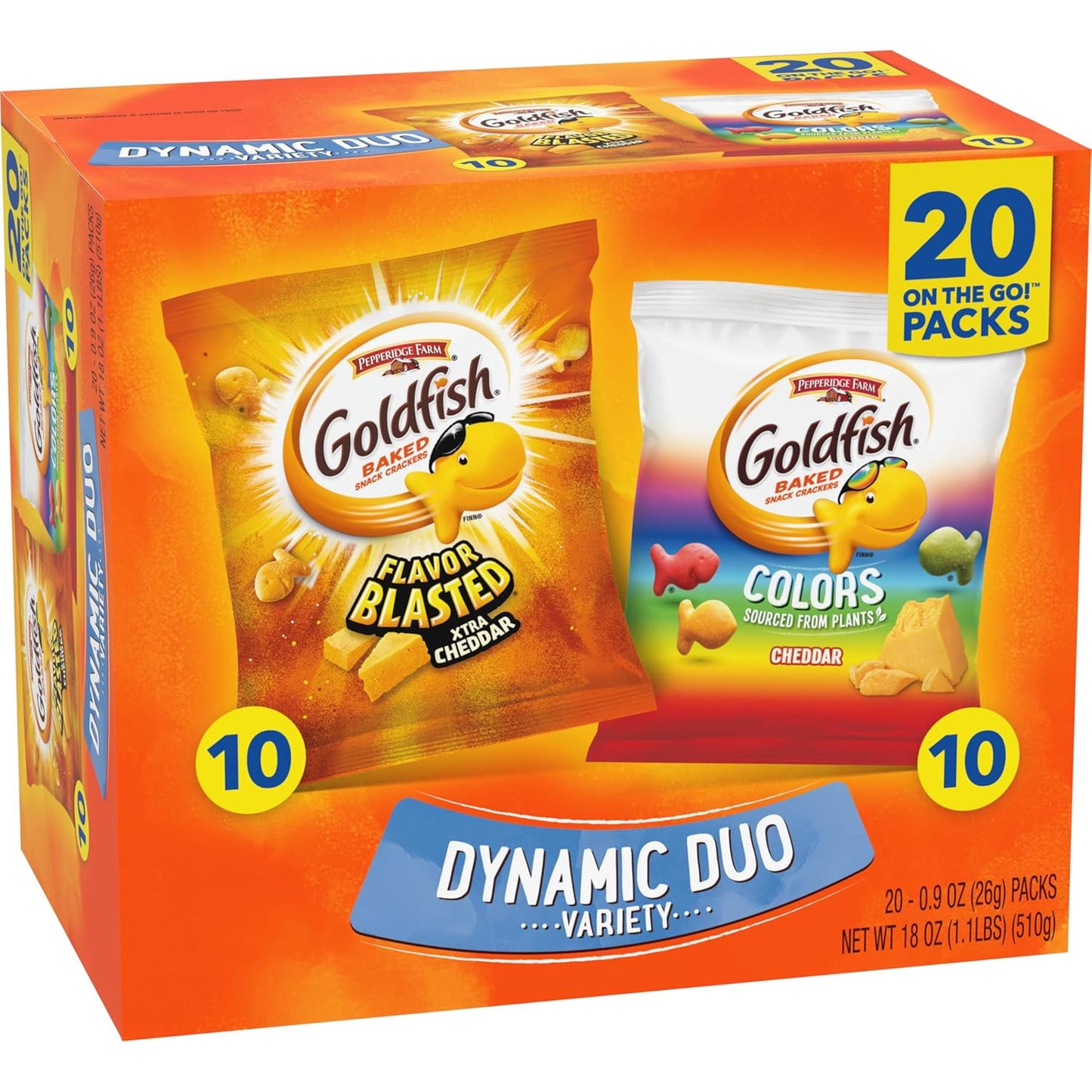 Goldfish Crackers Big Smiles Variety Pack with Cheddar, Colors, and Pretzels, Snack Packs, 30 Ct
