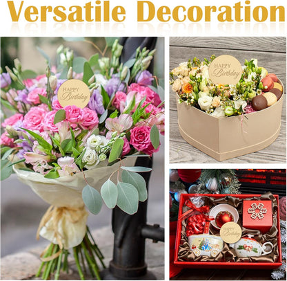 20pcs Gold Mirror Acrylic Happy Birthday Cupcake Toppers Round Engraved Cake Picks Happy Birthday Cake Toppers for DIY Birthday Gift Flower Bouquet Pastries Desserts Decor