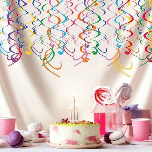 HonuGoGo 48‑Piece Multi-Color Paper Swirl Decorations – Hanging Party Swirls for Birthday, Baby Shower, Wedding & Celebration Decor