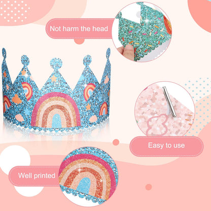 Kathfly Rainbow Birthday Party Hats Crown Headbands for Kids Birthday, Event, Rainbow Theme Party Supplies
