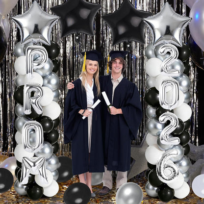 2 Sets Graduation Balloon Column Stand Kits with Balloons 2026 Grad Themed Decoration Navy Blue Balloon Tower Stand Kit for Grad High School & College Celebration Party Decor