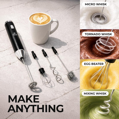 Zulay Kitchen Powerful Milk Frother Wand With Duracell Batteries - Ultra Fast Handheld Drink Mixer - Electric Whisk Foam Maker for Coffee, Lattes, Cappuccino & Matcha - Z1 Motor - Black - Colors A