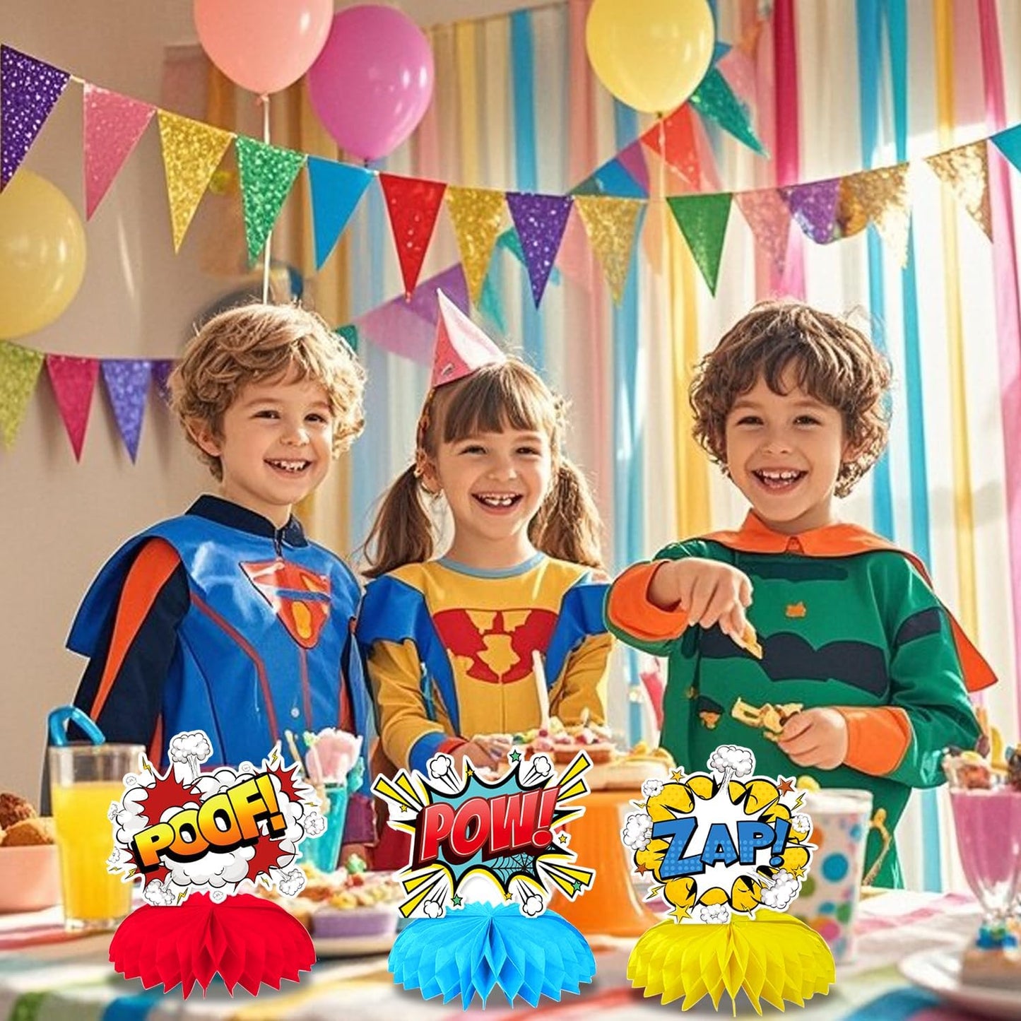 10 Pieces Hero Party Decoration, Hero Honeycomb Centerpieces 3D Table Topper Standing Decorations, Hero-Theme Party Supplies for Birthday Shower Decorations