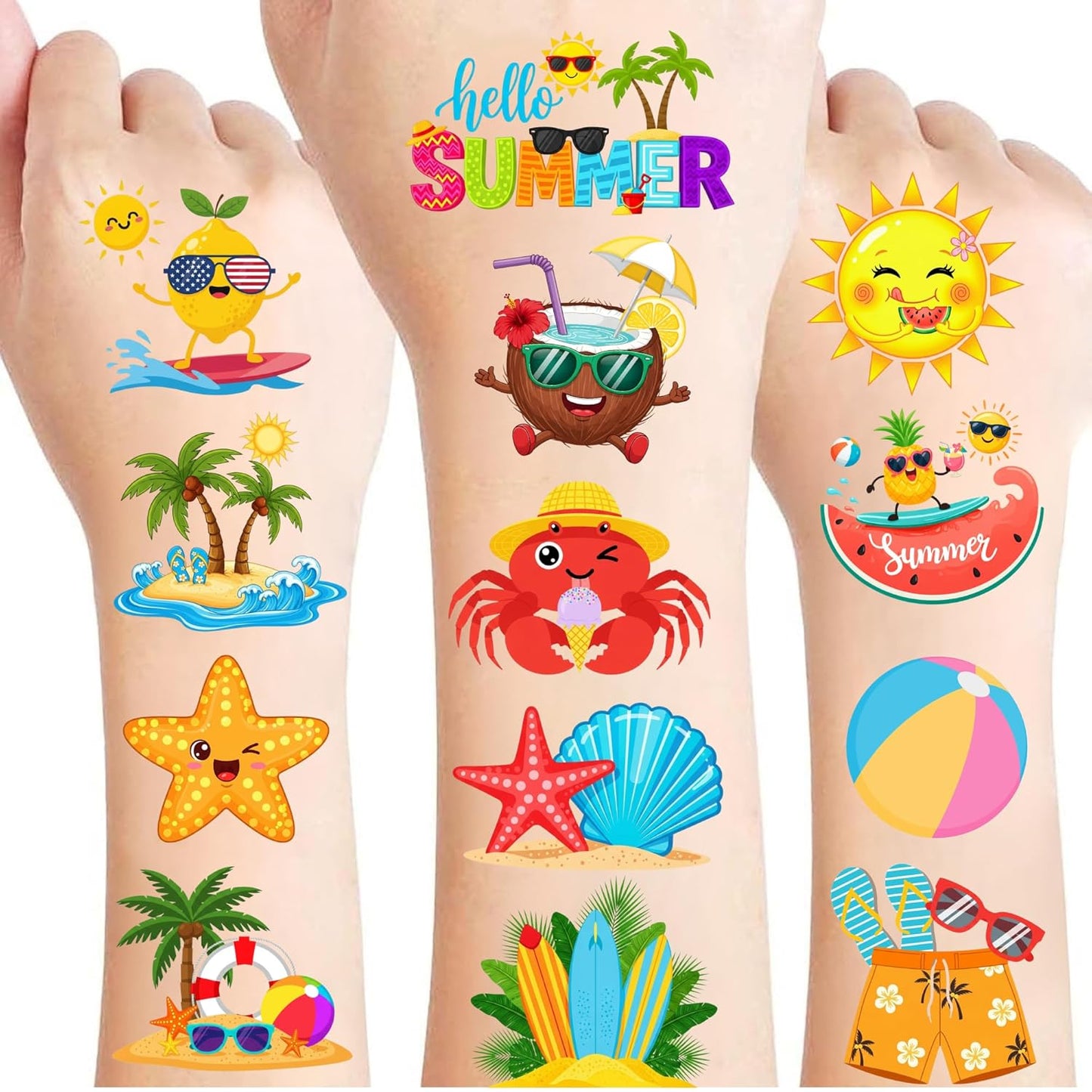 Tropical Flower Hawaiian Temporary Tattoos for Kids - 96 PCS Pre-cut Hawaii Luau Hibiscus Plumeria Party Favors Flower Summer Waterproof Stickers for Summer Aloha Party Decoration Supplies