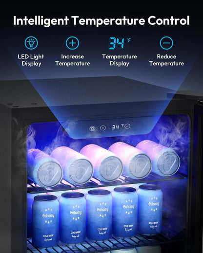 EUHOMY 4.5 Cu.ft Beverage Refrigerator and Cooler, 145 Can Mini fridge with Glass Door for Soda Beer Wine, Small Drink Dispenser with Digital Adjustable Thermostat for Home Office Bar