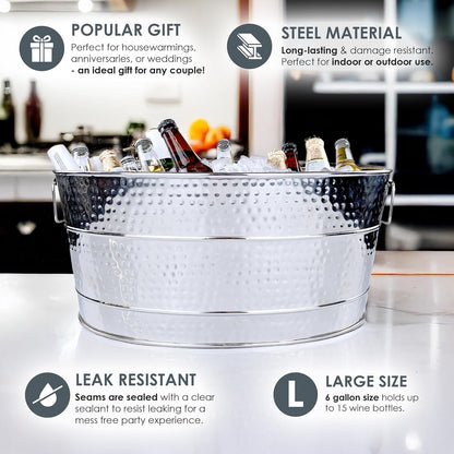 BREKX Aspen Galvanized Tub, Copper Finish Metal Ice and Drink Cooler for Parties, Sealed Leak Resistant Party Cooler, Easy to Clean, Handcrafted, Large Oval 25-Quart (6 Gallon), 30 Bottle Bucket