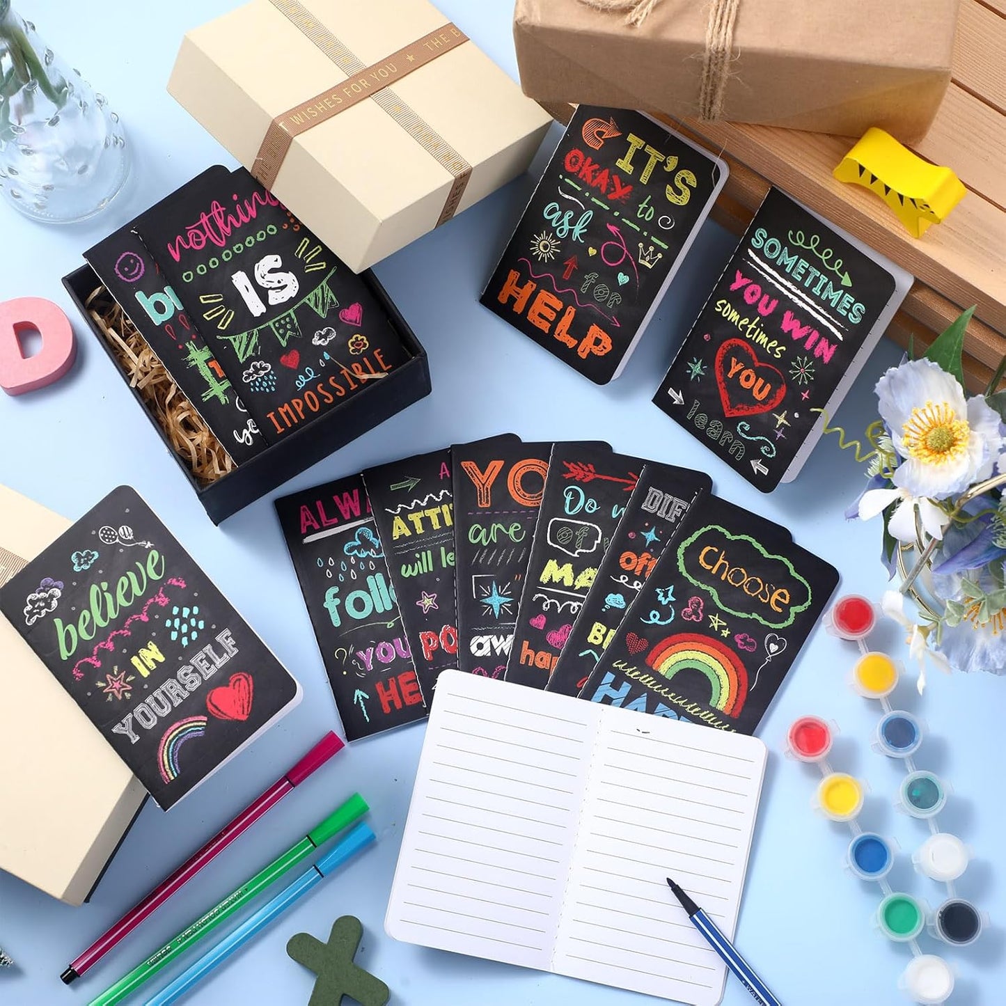 Outus 24 Pieces Mini Inspirational Notepads Motivational Small Pocket Journal Notebook Inspiring Note Pads Gift for School Office Travel Coworkers Supplies, 12 Styles (Simple Style)