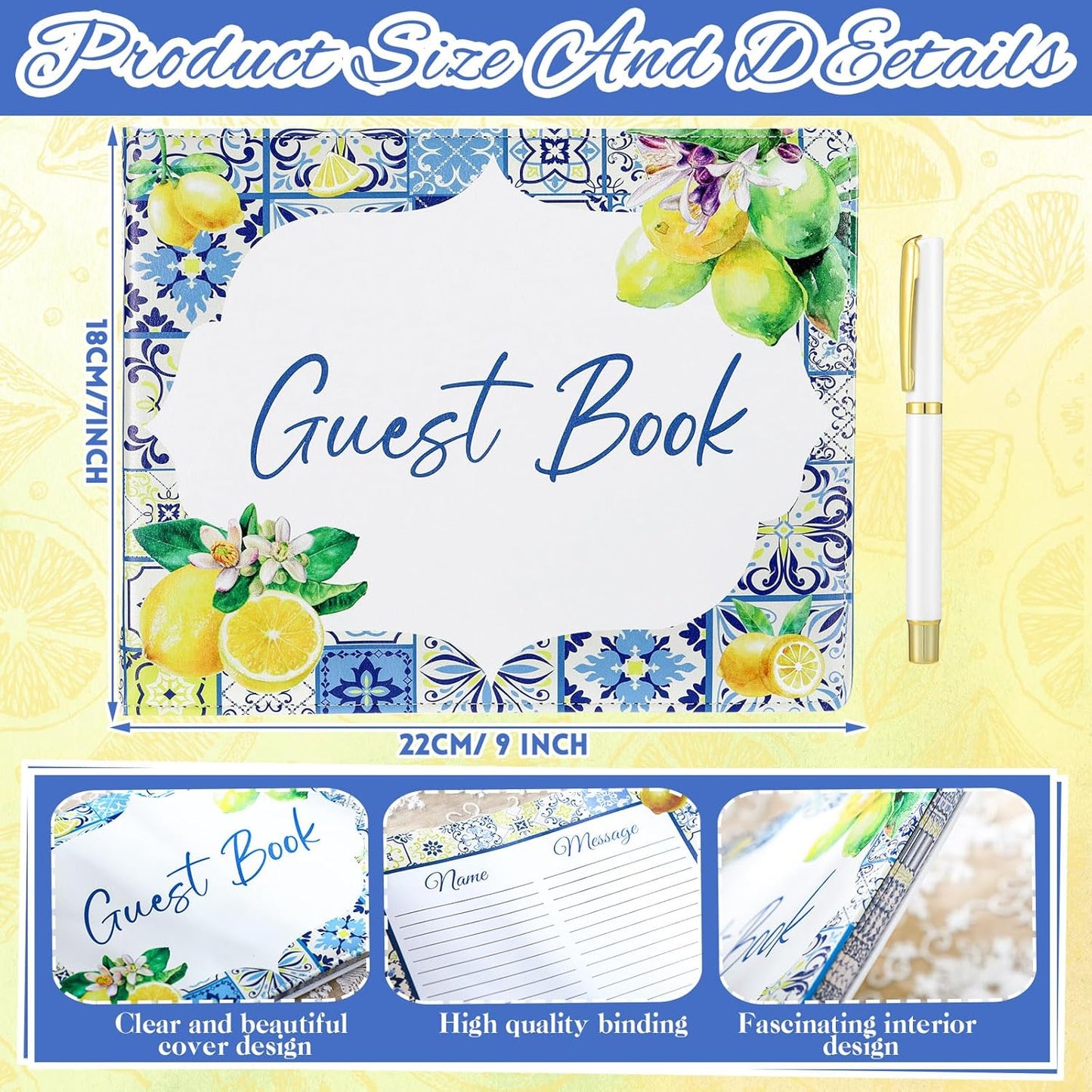 Panelee Wedding Guest Book with Pen Set Elegant Guest Sign in Books Bridal Shower Guestbook Beautiful Guest Book Wedding Reception Guestbook for Wedding (Flower, Blue)