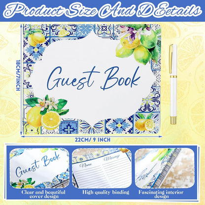 Panelee Wedding Guest Book with Pen Set Elegant Guest Sign in Books Bridal Shower Guestbook Beautiful Guest Book Wedding Reception Guestbook for Wedding (Flower, Blue)
