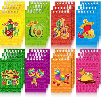 24 Pieces Small Mexican Spiral Notepads Mexican Memo Pads Cinco De Mayo Fiesta Notepads Mini Fiesta Theme Spiral Notebooks for Mexico Party Favor Teacher Rewards Supplies, 2.4 x 3.9 Inches