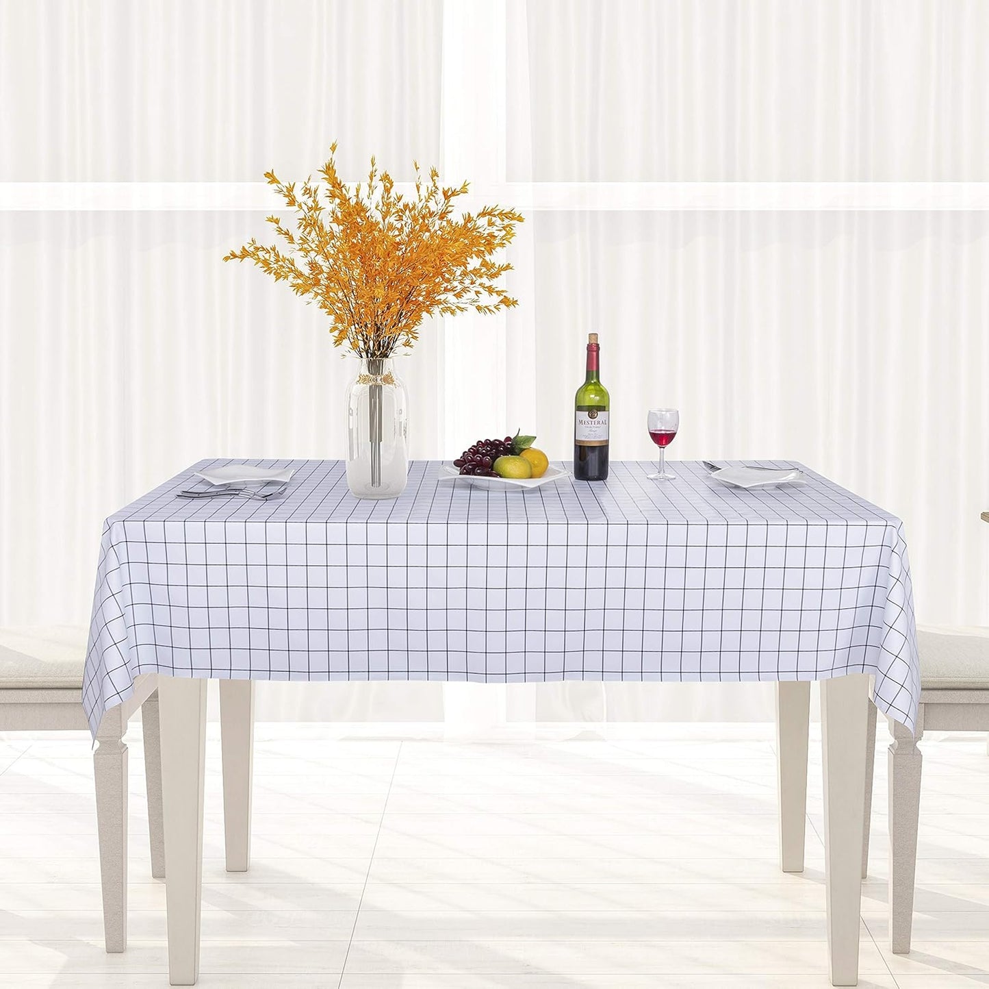 sancua Clear Plastic 100% Waterproof Tablecloth - 54 x 78 Inch - Vinyl PVC Rectangle Table Cloth Protector Oil Spill Proof Wipe Clean Table Cover for Dining Tables, Parties & Camping, Crystal Clear