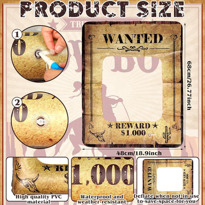 VioraWhite Western Wanted Party Decorations Western Wanted Photo Frame 27 Inches Fun Inflatable Photo Frame 3D Wild West Selfie Backdrop for Cowboy Theme Events Cowboy Birthday Party