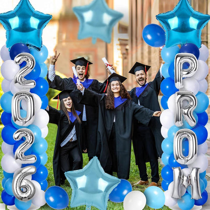 2 Sets Graduation Balloon Column Stand Kits with Balloons 2026 Grad Themed Decoration Navy Blue Balloon Tower Stand Kit for Grad High School & College Celebration Party Decor