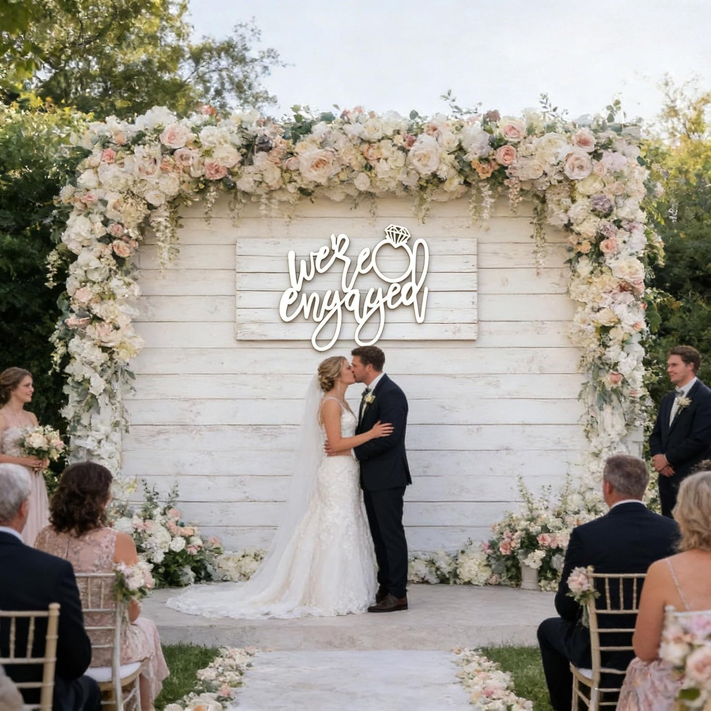 We're Engaged Sign,Wooden Wedding Decor for Backdrop with Diamond Accent,Just Engaged Sign, Engagement Welcome Sign, We’re Engaged Welcome Sign, Engaged Signs, Bridal Shower Decorations Photo Booth Props