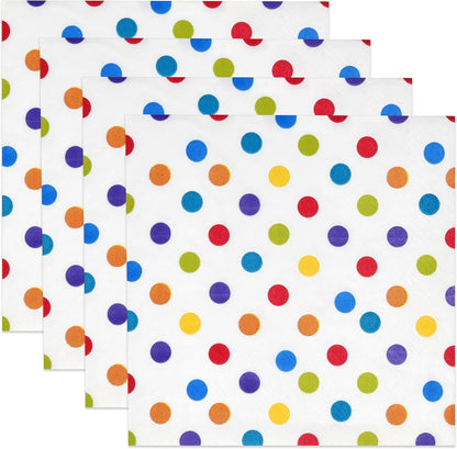Gift Boutique 100 Rainbow Dot Cocktail Beverage Napkins Disposable Paper Colorful Polka Dots Dessert Napkin for Spring Carnival Festival Holiday Bridal & Baby Shower Tableware Party Supplies