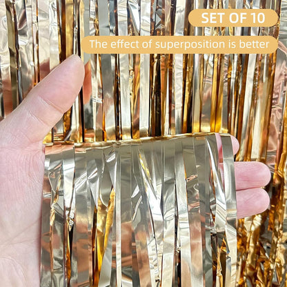 10 Pack Silver Backdrop Curtain 3.2ft x 8.2ft Metallic Tinsel Foil Fringe Curtains Photo Booth Background for Birthday Party Decoration Baby Shower Engagement Wedding Christmas Decoration (Silver)