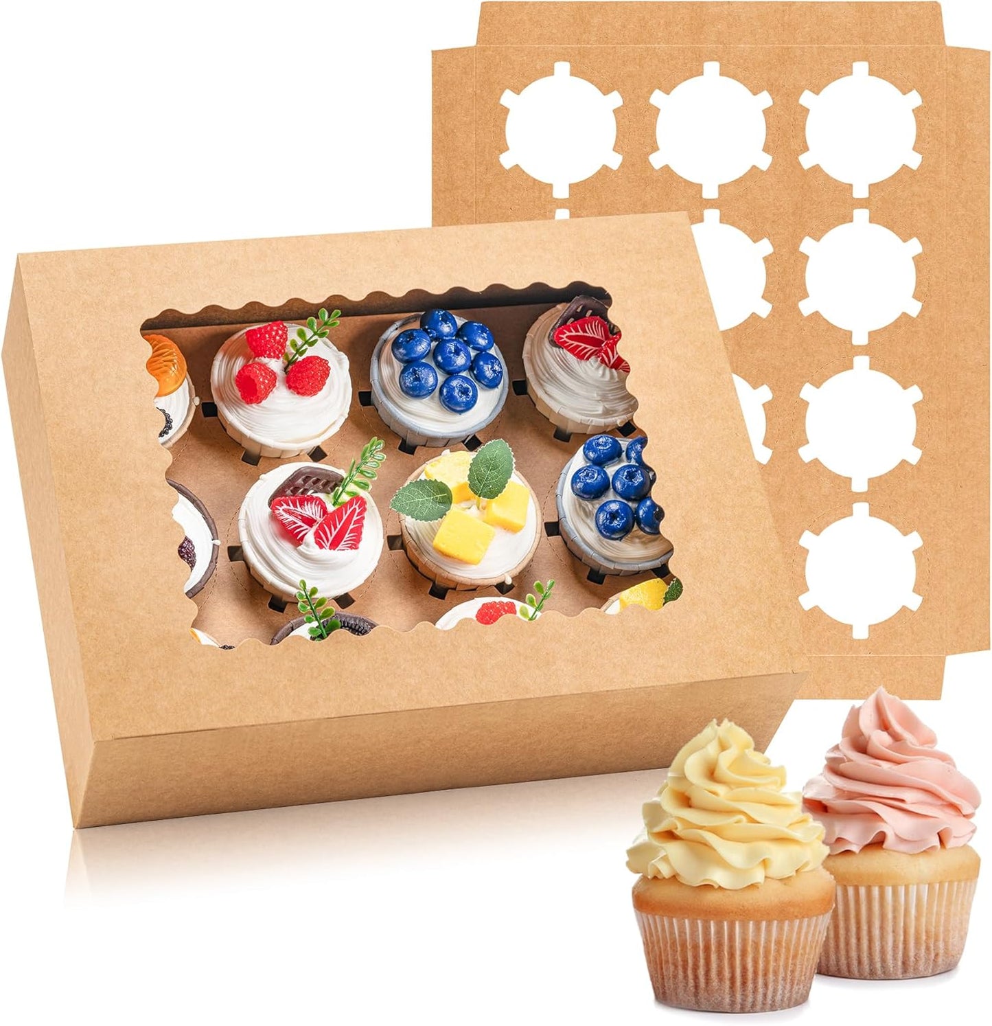 Hoewina 6PCS Cupcake Boxes - Hold 12 Count Cupcake Containers with Window, Food Grade Cupcake Holder Easy Transport and Presentation - Ideal for Cupcakes, Desserts, and More