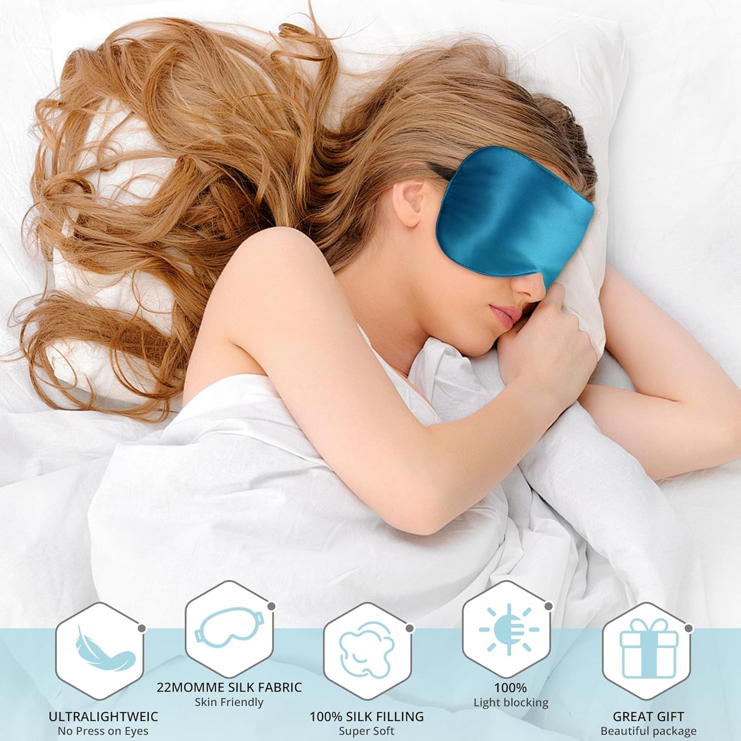 Silk Eye Mask with Adjustable Strap, Satin Blackout Sleeping Mask for Men&Women, Comfortable Blindfold Eyeshade for Night Sleep(Blue)