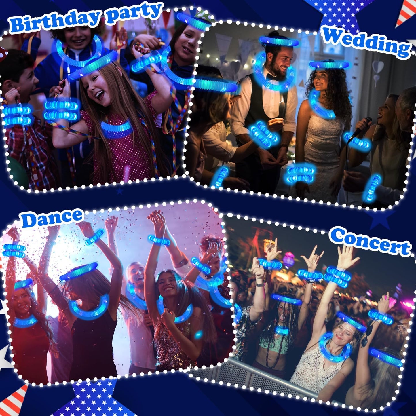 Orange Glow Sticks Party Favors Supplies for Kids 24 PCS,4th of July LED Light up Pop Tubes for Toddlers,Neon Necklaces Bracelets Accessories,Birthday Dance Party 250th Anniversary Camping Toys Gifts