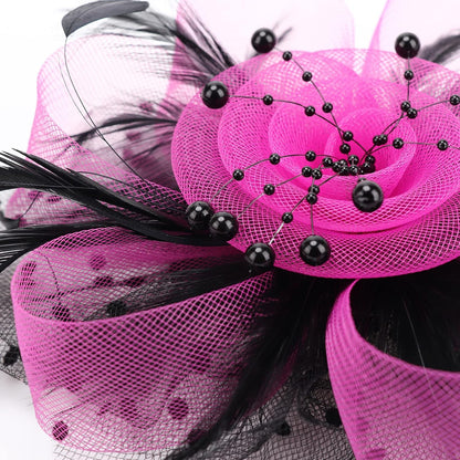 DRESHOW Fascinators Hat Flower Mesh Ribbons Feathers on a Headband and a Clip Tea Party Headwear for Girls and Women - Colors A