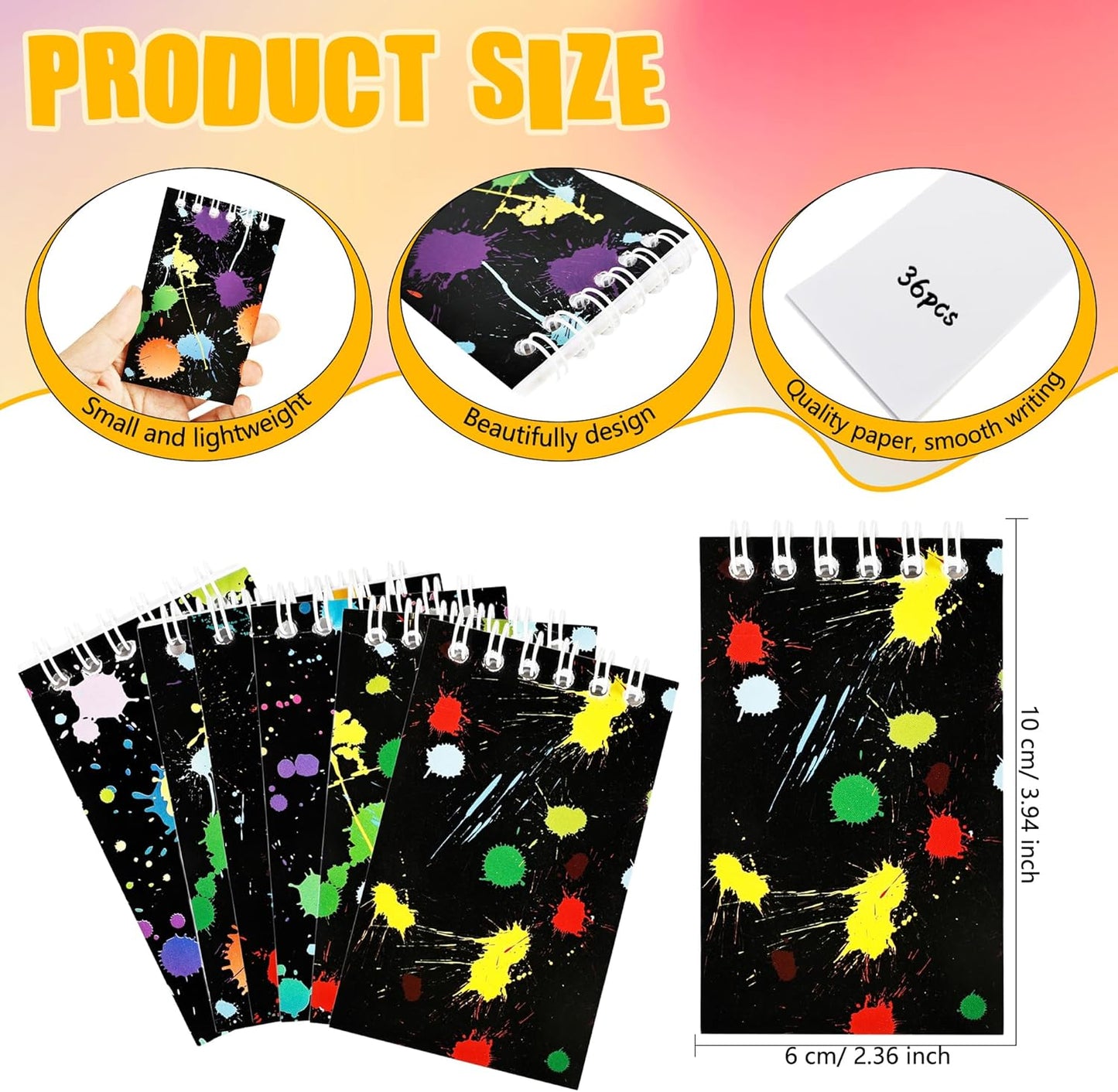 36 Pcs Mini Neon Notebooks Glow Party Small Spiral Notepads Neon Party Favors for Kids Birthday Gifts School Classroom Rewards, 6 Styles