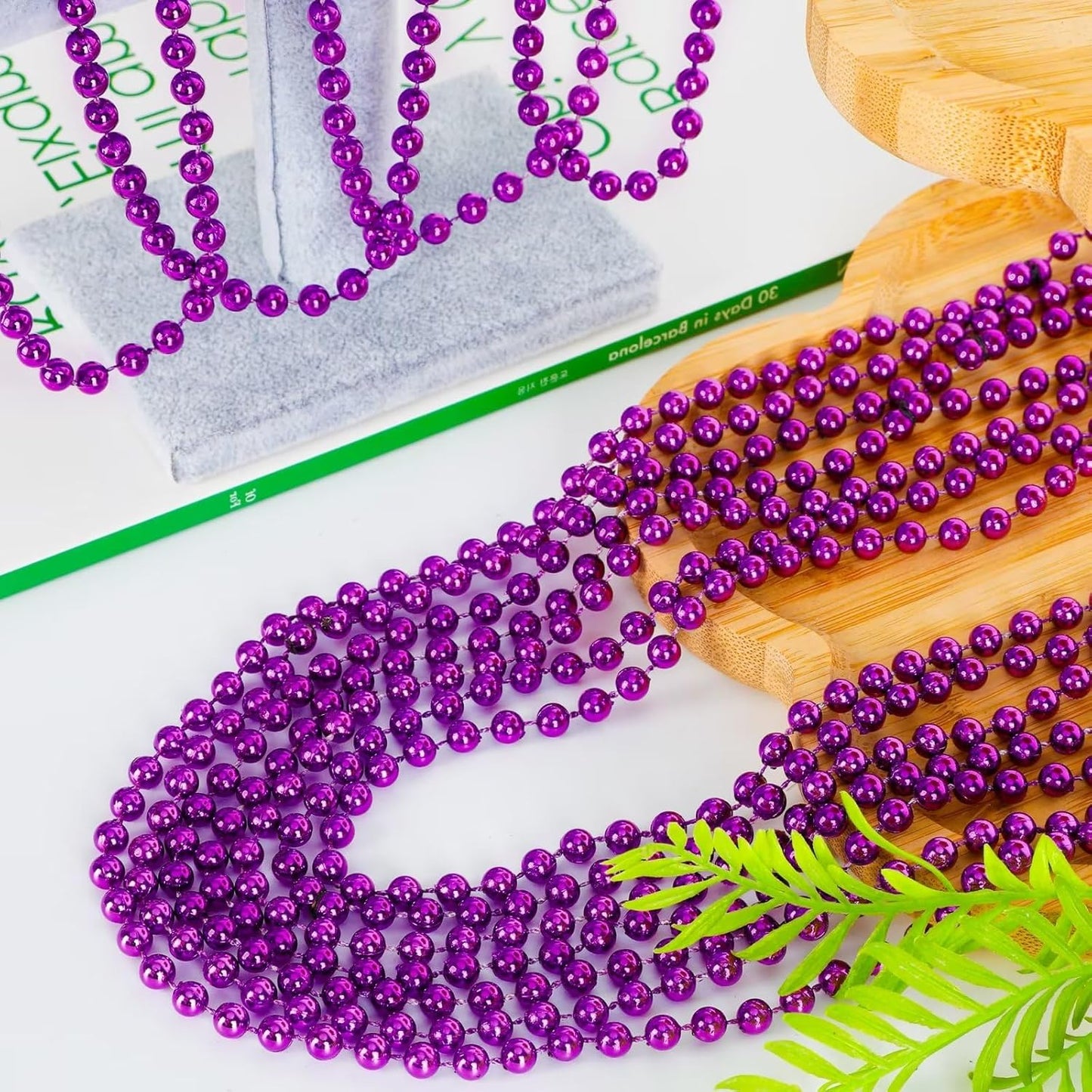 EOBOH 144PCS Mardi Gras Beads, Metallic 12 Kinds Bead Necklace Party Supplies, 33" Mardi Gras Necklace Costume Stuff, Festival Parade Throw Accessories for Wedding Birthday Celebrations Decorations