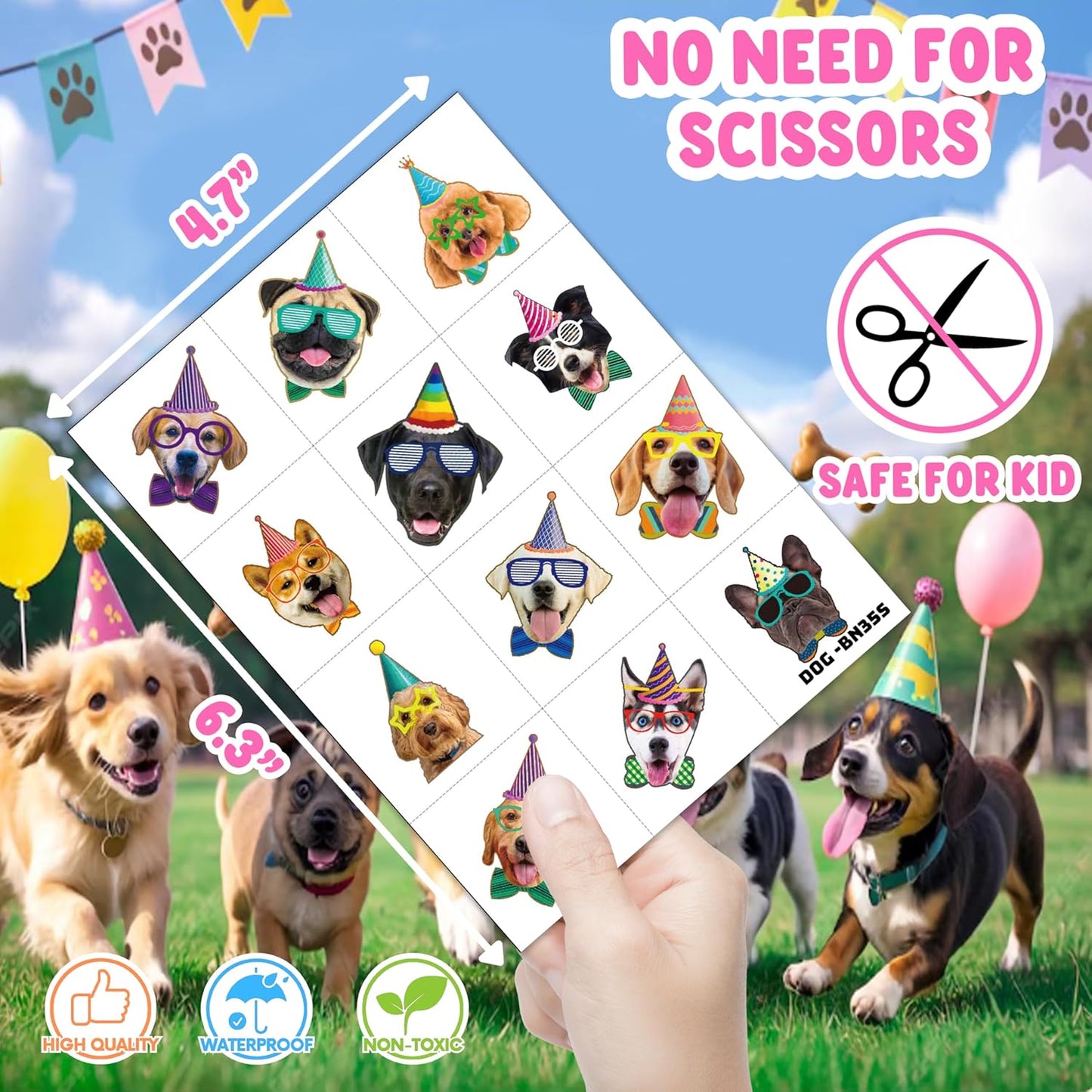 96PCS Dog Party Temporary Tattoos Stickers for Kids – Pre-Cut, Waterproof & Skin-Safe | Cute Puppy Theme 1st 2nd Birthday Supplies, Party Favors, Decorations (Normal)