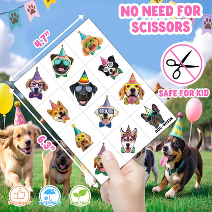 96PCS Dog Party Temporary Tattoos Stickers for Kids – Pre-Cut, Waterproof & Skin-Safe | Cute Puppy Theme 1st 2nd Birthday Supplies, Party Favors, Decorations (Normal)