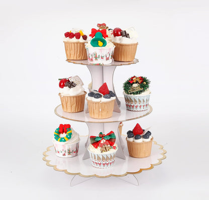 YLDW Cupcake Stand, 3-Tier Cupcake Stand Display, Cardboard Cup Cake Tower Stand, Disposable Dessert Stand for Birthday Tea Party Baby Shower Treat Decorations, Pink