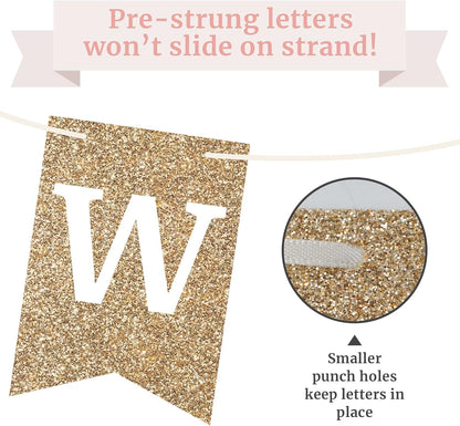 Pre-strung Welcome Banner - No DIY - Gold Glitter Welcome Banner - Pre-strung on 6 ft Strand - Classroom, Office, Front Door, Baby & Bridal Showers Party Decorations & Decor. Did We Mention No DIY
