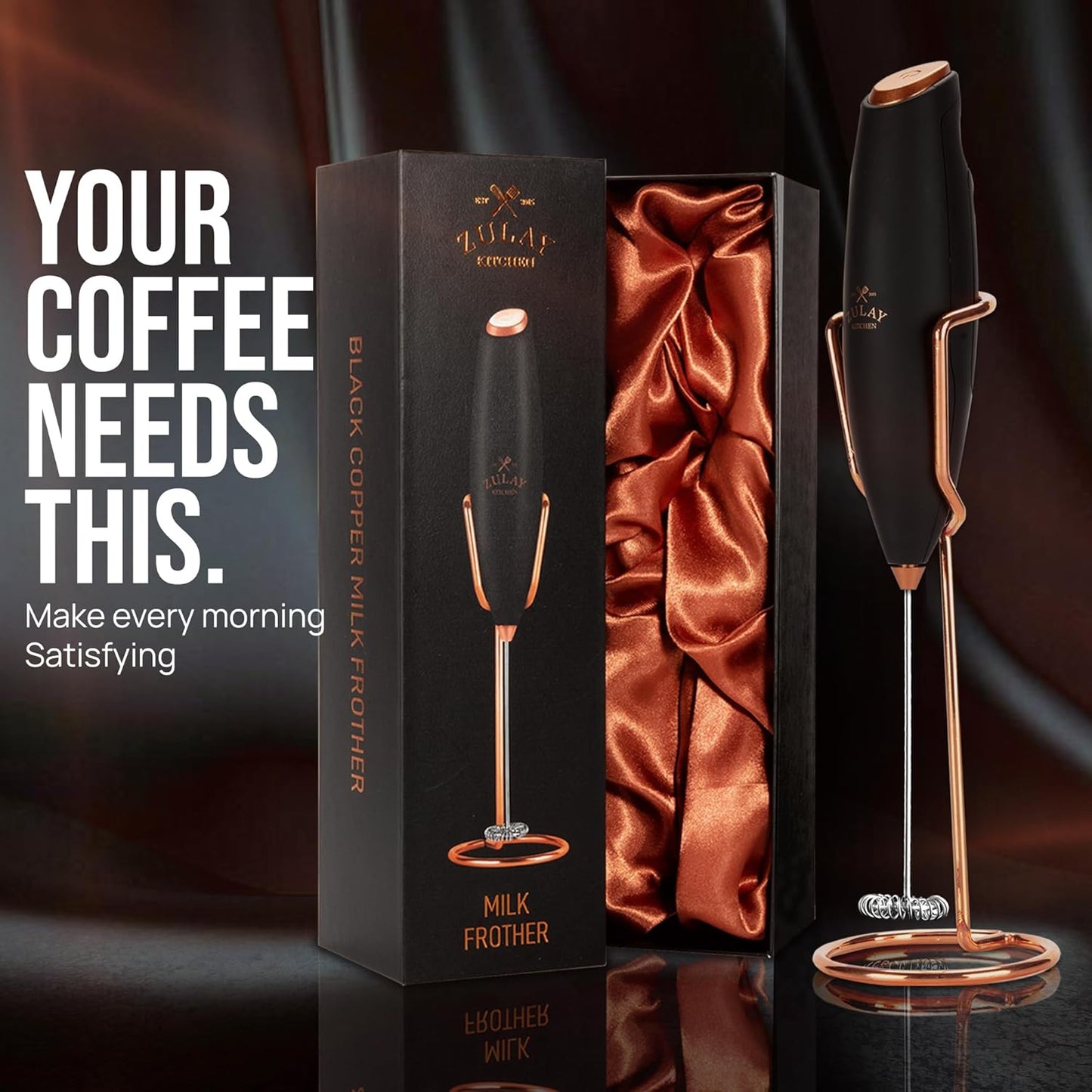 Zulay Kitchen Powerful Milk Frother Wand With Duracell Batteries - Ultra Fast Handheld Drink Mixer - Electric Whisk Foam Maker for Coffee, Lattes, Cappuccino & Matcha - Z1 Motor - Black - Colors B