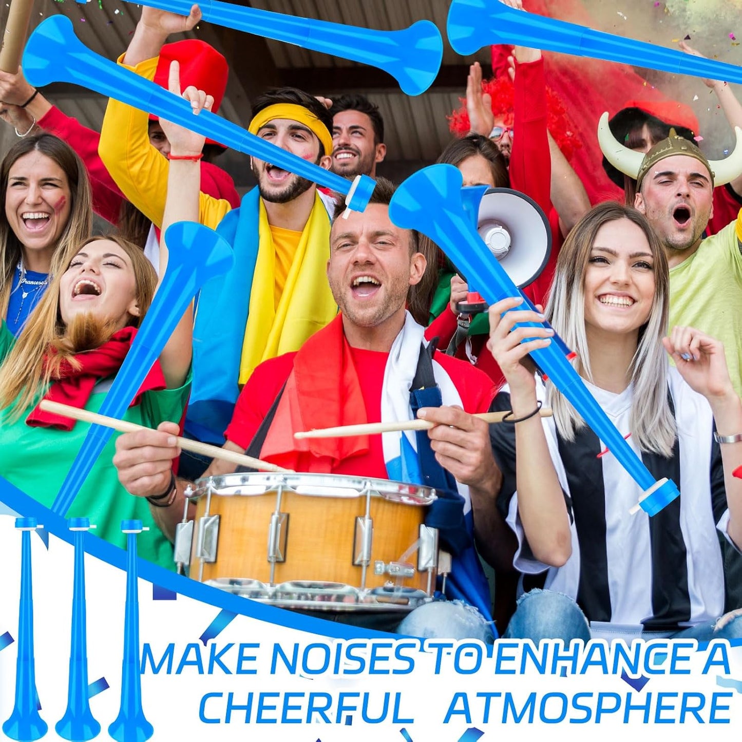 Denylo pro Collapsible Stadium Horn 24 Inch Vuvuzela Plastic Trumpet Horn Blue Blow Horn Loud Sound Soccer Horn Noisemakers for Sporting Events Graduation Party Supplies