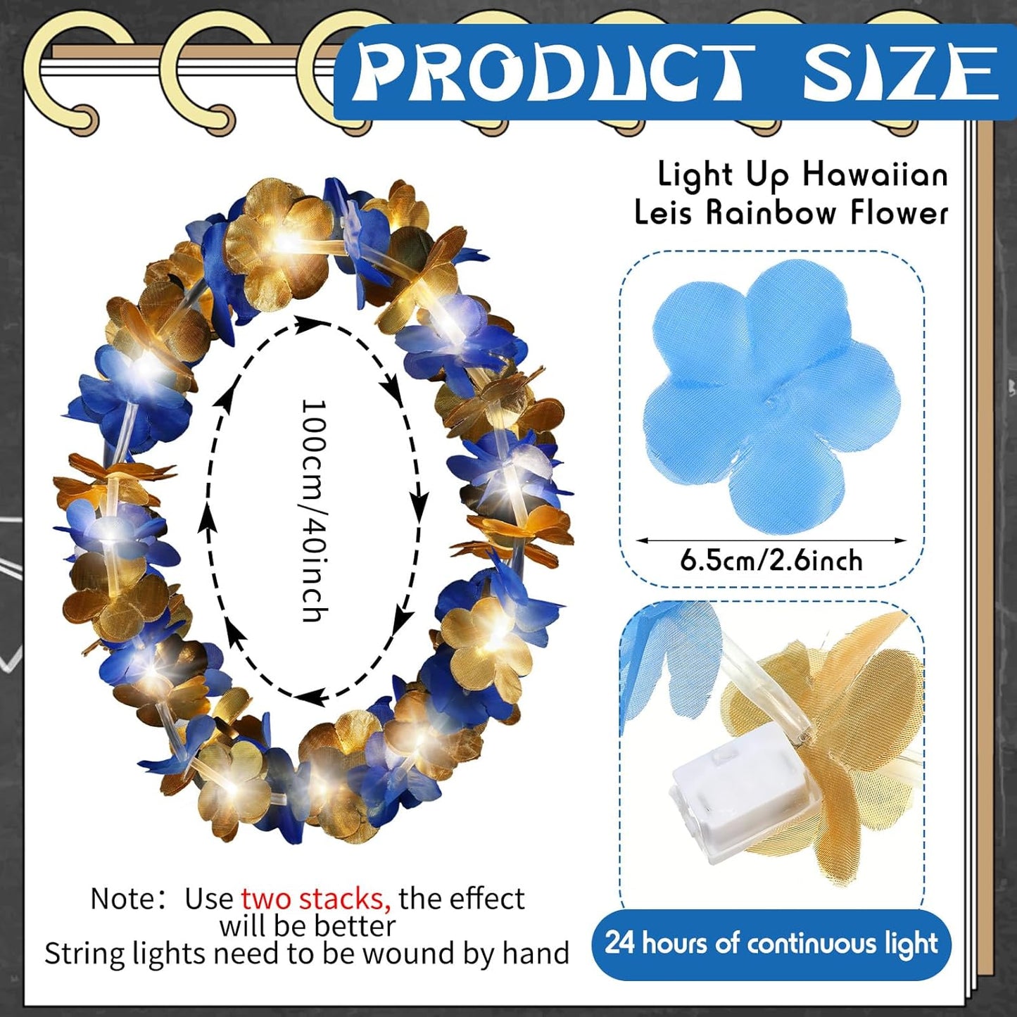 Sherr 24 Pcs LED Leis Light Up Purple and Gold Hawaiian Flower Necklaces, Graduation 2026 Party Supplies, Class of 2026 Leis for Beach Wedding Luau Glow Party Favors