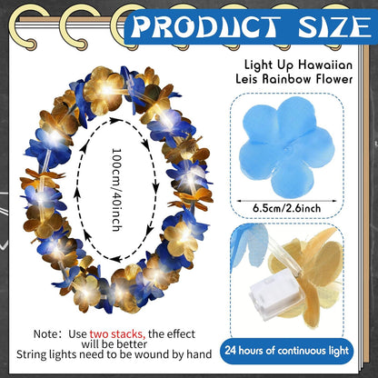 Sherr 24 Pcs LED Leis Light Up Purple and Gold Hawaiian Flower Necklaces, Graduation 2026 Party Supplies, Class of 2026 Leis for Beach Wedding Luau Glow Party Favors
