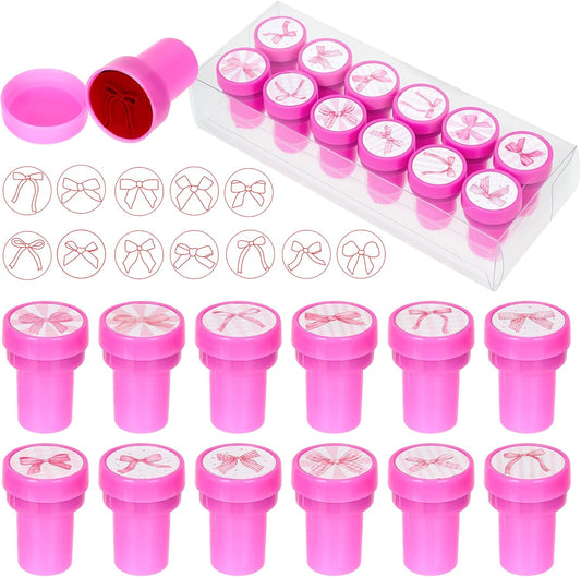 24-Pack Pink Bow Stampers – Pre-Inked Decorative Stamp Set for Coquette Birthday Favors, Event Giveaways, Scrapbooking & DIY Craft Projects