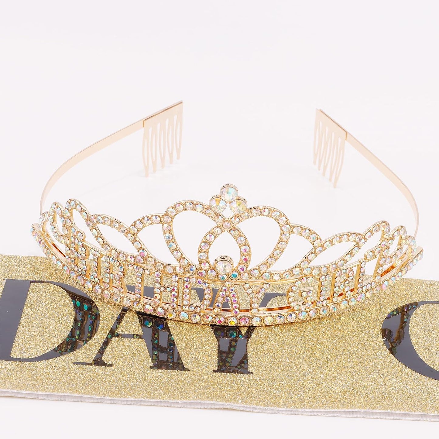 Chanaco Happy Birthday Crown and Sash Kit for Women and Girls - Rhinestone Tiara and Sashes with 'BIRTHDAY GIRL' Sash for Party Favors
