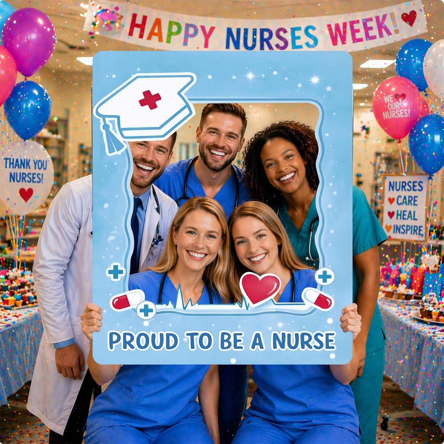 Nurse Photo Booth Props Graduation Decorations, Proud to Be A Nurse Large Selfie Photo Frame Cutout Nurses Week Lawn Decor Grad Party Supplies Blue