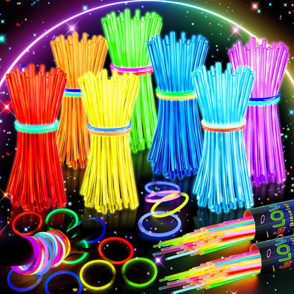 HONLYNE 100 Pack Glow Sticks Party Favors Bulk, 8" Glow in the Dark Party Supplies, Party Favors for Kids 8-12, Neon Glow Stick Bracelets & Necklaces for Raves, Halloween, Christmas, Birthdays